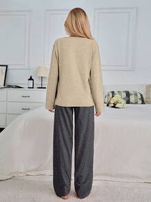 EURMUSE 100% Cotton 2Pcs Eye&Heart Printed PJ Set - Beige - View 2