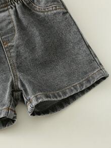2pcs/Set Baju Bayi Laki-laki Kasual Musim Panas untuk Liburan Pantai, Kaos Motif Hijau dan Celana Pendek Denim Hitam - MultiWarna - View 6