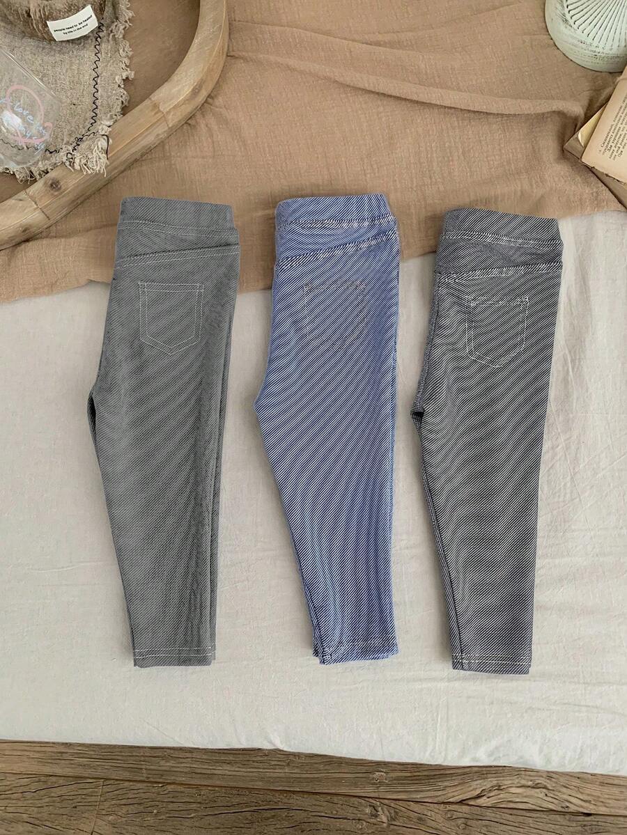 SHEIN LMoss Kids LMoss 女童三件套纯色针织打底裤休闲套装 - 黑色 - 查看 1