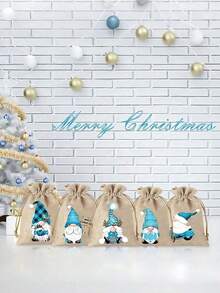 Sacos de presente com cordão de Natal, Sacos de embalagem de Natal de linho e juta, Sacos de embalagem de linho de duende de Natal, Sacos de linho de Natal reutilizáveis, adequados para presentes de festa de feriado, muito adequados para pequenos sacos de presente de Natal para suprimentos de festa de Natal e Ano Novo, embrulho de lembrancinhas ou presentes para amigos e colegas de trabalho, decorações caseiras de Natal DIY - Multicolorido - Visão 4