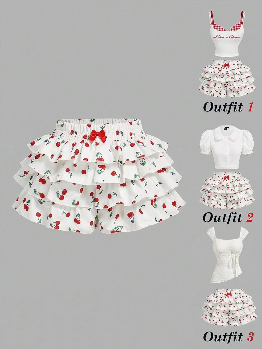 SHEIN MOD MOD休闲低腰格子修身荷叶边女士超短裤返校季服装女士蓝白平角短裤简约日常 - 紅白色 - 查看 1