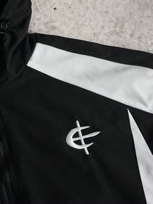 PAVTROS Men's Casual Everyday Contrast Color Embroidered Zip-Up Hooded Jacket - Black - View 5