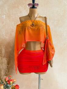 Soleia Bộ đồ dự tiệc gợi cảm mới, áo kiểu lệch vai đính sequin vàng, dáng rộng, vạt áo lệch và chân váy ngắn xếp ly cạp thấp, phong cách Bohemian, Boho, đi nghỉ mát, cổ điển, lễ hội, bãi biển, du thuyền. - Nhiều màu - Xem 3