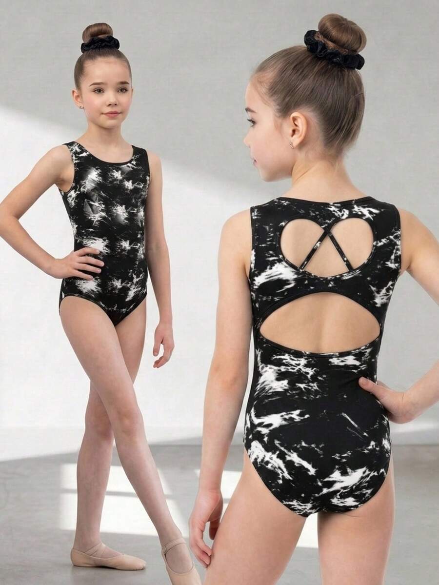 SHEIN Tween Girls' Casual Tie-Dye Print Jumpsuit Activewear - Black - View 1