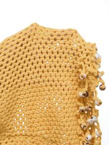 BamGleam Suéter de mujer de dos piezas, parte superior de punto sin mangas de cuello halter ultra corta con flecos naranja, pantalones cortos ultra cortos de suéter de mujer, traje de baño de playa, atuendo para fiesta en la piscina, ropa de resort, atuendo para festival de música, estilo casual de resort - Amarillo - Ver 8