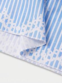 SHEIN PariChic Đầm chữ A kẻ sọc cổ chữ V tay bồng eo thắt, thích hợp cho kỳ nghỉ hè ở bãi biển, tiệc dã ngoại ngày Quốc khánh, trang phục thường ngày dự lễ hội âm nhạc. - Xanh và trắng - Xem 4