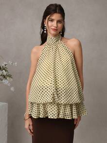 Áo hai dây Momance-D bằng vải chiffon thanh lịch in họa tiết chấm bi dành cho nữ, váy bầu, váy hẹn hò cho nữ. - Màu vàng - Xem 5
