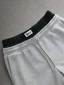 Manfinity Roghcode Men's Letter Print Drawstring Waist Pocket Wide Leg Loose Casual Sweatpants - Grey - View 4