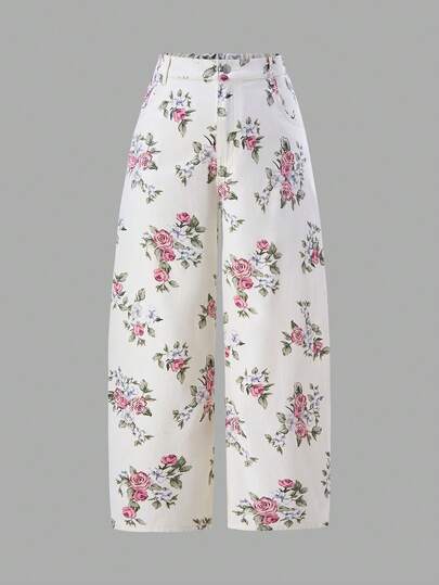Comfortcana 大码女式印花阔腿喇叭牛仔裤