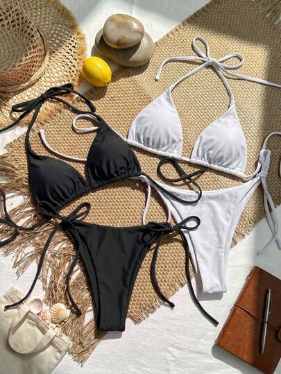 Swim SXY Conjunto de bikini sexy de 2 piezas, negro y blanco, talla grande, para playa y resort, nuevo 2026
