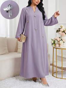Al Najma Plus Size Women's Sequin Decorated Arabic Style Dress - Mauve Purple - View 4
