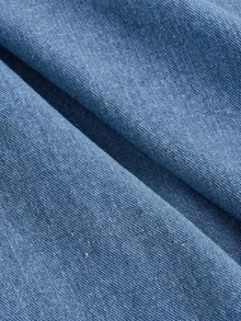 SHEIN MOD 大尺碼牛仔中長洋裝，短落肩袖與喇叭下擺設計 - 淺色水洗藍 - 查看 4
