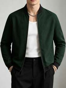 EGENSIO Men's Baseball Collar Color Block Zipper Casual Versatile Daily Wear Long Sleeve Jacket - Mint Green - View 3