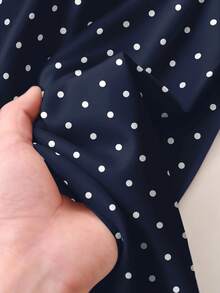 SHEIN Frenchy Plus Size Polka Dot Print Casual Loose Pants - Navy Blue - View 3
