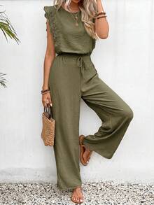 SHEIN Frenchy Women's Sleeveless Cropped Lace Top, 2 Pieces Set, Textured Fabric,Summer Outfits For Women - Army Green - View 5