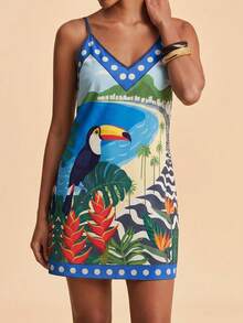 Travachic Women's Bird Print Casual Vacation Date Mini Slip Dress - Multicolor - View 5