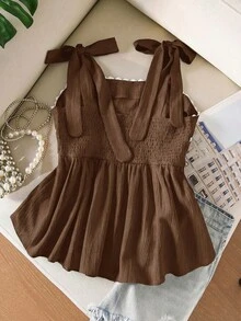 CosyJoli Plus Size Women Wavy Strap Knotted Shoulder Camisole - Brown - View 2