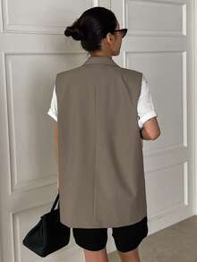 DAZY Women's Solid Color Lapel Double-Breasted Casual Sleeveless Business Blazer,Fall Clothes - Khaki - View 13