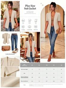 Elenzga Áo blazer mỏng nhẹ, phong cách tối giản thường ngày dành cho nữ tuổi teen - Màu Khaki - Xem 3