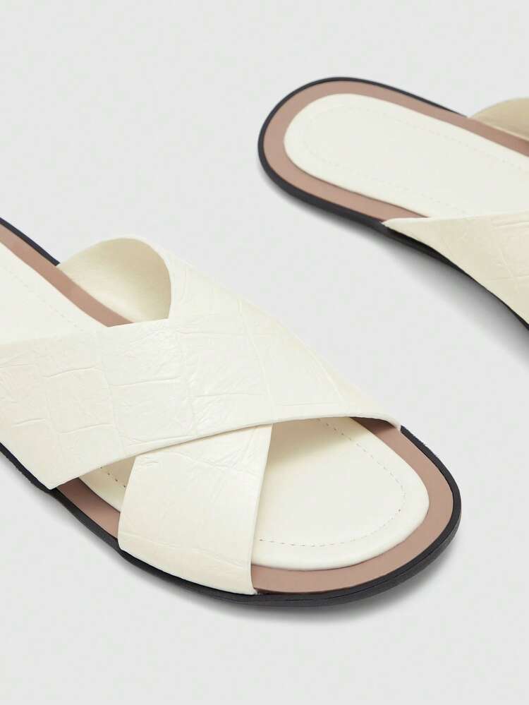 EUROPEAN STATION NEW FASHION CASUAL CRISS-CROSS PEEP TOE STONE TEXTURE FLAT SLIPPERS, COMFORTABLE SLIP-ON SLIP-ON, NON-SLIP DURABLE, BREATHABLE, VACATION STYLE ONE-STRAP SANDALS