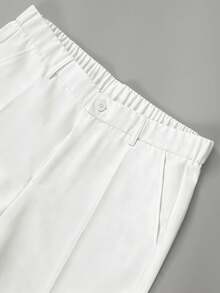Manfinity Hypemode Men's Casual Strench Flare Pants Solid Color Mid Rise Slim Fit Trousers With Pockets - White - View 5