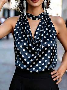 Blusa de satén con estampado de lunares, Camiseta de mujer con cuello drapeado, Blusa blanca con lazo en el cuello, Top de playa, Conjunto de vacaciones de mujer, Top de fiesta, Top de festival de música, Camiseta bohemia, Lindo, Suave, Intelectual, Elegante, De alta gama, Conjunto elegante, Para ir al trabajo, Diario, Verano, Fiesta, Playa, Cita, Graduación, Oficina de negocios, Camiseta versátil de moda urbana para uso diario - Multicolor 2 - Ver 3