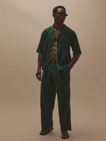 Musero Pantalón recto oversize con ribete de contraste, esencial de primavera/verano, solo pantalón del conjunto
