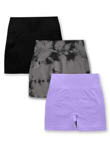 SHEIN Velisys High Waist Seamless Elastic Sports Shorts - Multicolor - View 4