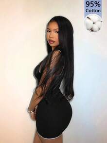 Amplova Đầm mini ôm sát hở lưng cúp tam giác đen trắng cho nữ, trang phục sexy đi club, đi chơi đêm, mùa hè, lễ hội, đi biển, sinh nhật, mặc thường ngày - Đen và trắng - Xem 6