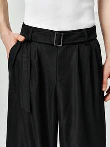 STYNVO Men's Solid Color Slant Pocket Belted Loose Casual Pants - Black - View 4