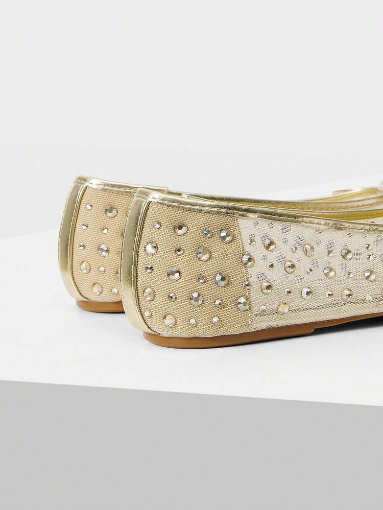 NEW SPRING AND SUMMER BALLET RHINESTONE MESH BOW ROUND TOE FLAT BOTTOM WOMEN'S SHOES GOLDEN FAIRY MULTI-PURPOSE GENTLE ELEGANT LOW VAMP COMFORTABLE HIGH-END CLASSIC SHOES