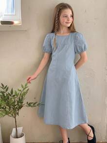 DAZY Tween Girls Denim Short Sleeve Dress - Light Wash - View 5