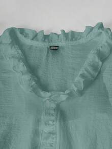 EMERY ROSE Women's Casual Solid Color Ruffle Hem Blouse, Summer - Green - View 4