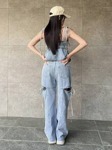 FRIFUL 女士休闲水洗牛仔背心和牛仔裤套装，夏季 - 藍色 - 查看 5