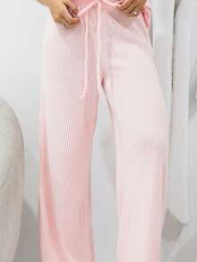 Bela Noronha Women's Casual Versatile Solid Color Ribbed Wide Leg Pants,Fall Comfy Pants Lounge Pants Pink Sweatpants - Pink - View 6