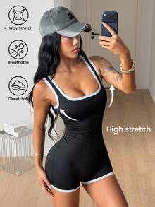 Coolane Women's Summer Going Out Sport Sportswear Casual Daily Wear Basic Antibacterial Deodorized Moisture-Wicking Wear-Resistant Cool Black And White Jumpsuit - Black - View 6