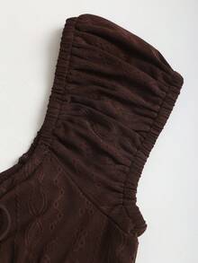Sweetra Women's Lace Patchwork Front Tie Raglan Sleeve T-Shirt - Brown - View 4