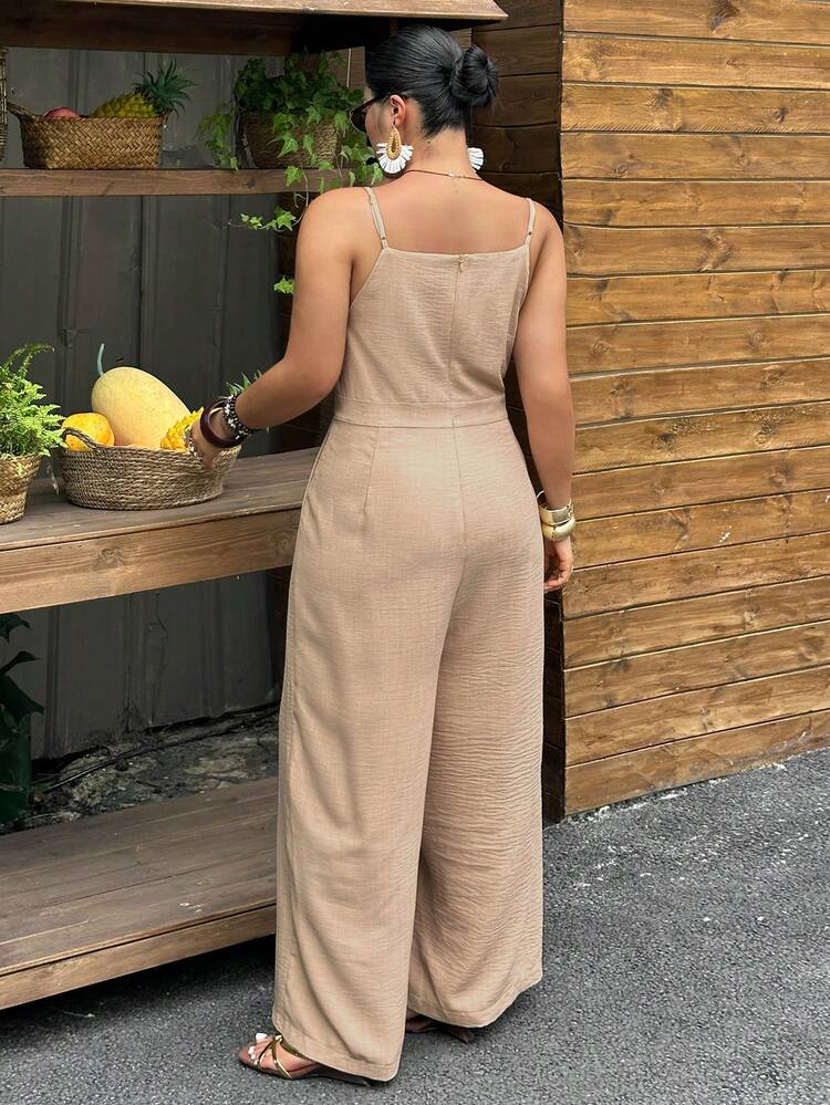 Dazy Plus Spring & Summer Beige Botanical Floral & Geometric Print Embroidered Music Festival, Valentine's Day, Wedding Casual Vacation Beach Off-Shoulder Jumpsuit, Wide Leg Pants For Plus Size Women