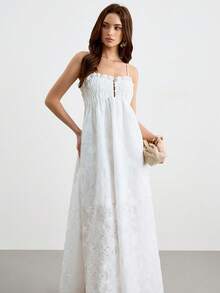 CielaLinda Đầm maxi hai dây màu trắng thêu hoa dành cho nữ, thích hợp cho kỳ nghỉ và mặc thường ngày. - trắng - Xem 6