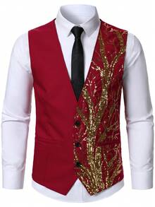Men's Shiny Sequin Glitter Formal Vest For Performance/Evening Wear - Burgundy - View 5