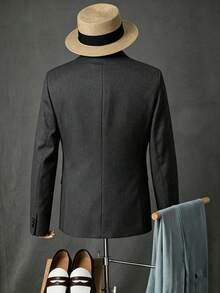 Manfinity Mode Blazer de traje formal de negocios para hombre de unicolor con cuello chal y manga larga, para ceremonia - Gris Oscuro - Ver 2