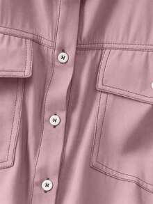 CURVE Conjunto de 2 piezas de camisa y pantalones cortos de aspecto vaquero minimalista casual de primavera temprana para mujer de talla grande - Rosa - Ver 4