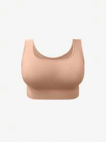SHEIN 1件大码极简无缝文胸，无钢圈舒适U型后背性感女士内衣 - 杏色 - 查看 3