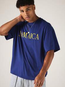 SUMWON Camiseta de manga corta oversize de cuello redondo con estampado gráfico de Jamaica, casual de verano para uso urbano - Azul - Ver 4