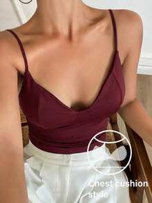 DAZY Solid Color Camisole Top With Built-In Padded For Women - Burgundy - View 5