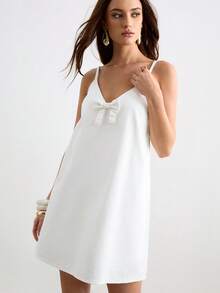 CielaLinda Đầm ngắn dáng chữ A bằng vải denim trắng dành cho nữ, kiểu dáng thường ngày, thích hợp cho mùa hè. - trắng - Xem 4