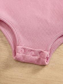 2pcs/Set Cute Summer Solid Color Knitted Romper With Bow For Baby Girl - Coral Pink - View 4