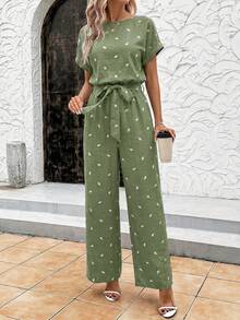 Editum Quần ống rộng nữ kiểu dáng thanh lịch, cổ tròn, cạp chun, thích hợp mặc hàng ngày và đi nghỉ mát mùa hè. - màu xanh lá - Xem 7