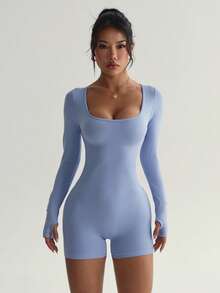 Slayform Women's Fashionable Sporty Cross-Design Backless Bodycon Jumpsuit Airport Outfit Full Bodycon Jumpsuit Airport Outfit Gym Women Outfit - Baby Blue - View 6