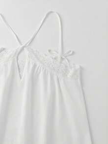 lacRébo Áo hai dây cổ yếm dáng rộng mùa hè thêu ren trắng kiểu Pháp, phong cách Boho, áo cotton trắng casual cho kỳ nghỉ. - trắng - Xem 9